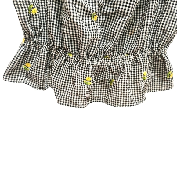 Forever 21 Y2K Black White Gingham Peplum Hem Cropped Top Yellow Floral Plus 2X - Picture 4 of 6